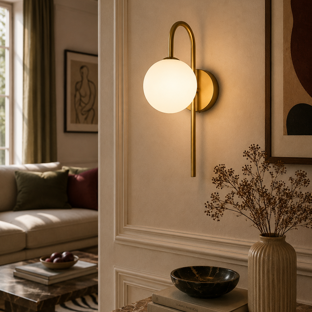Gooseneck Wall Light - Arc Glass Globe Sconce