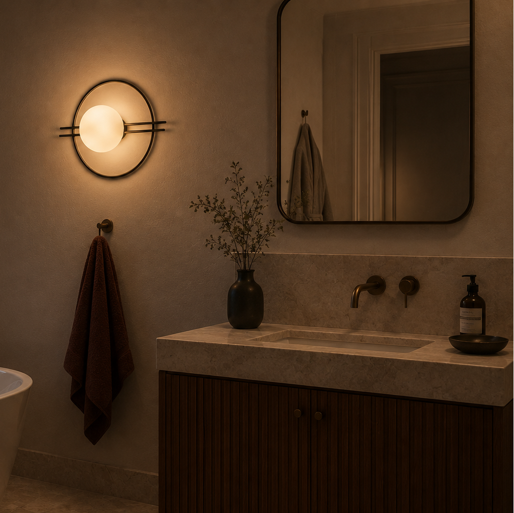 Circle Wall Light - Glass Globe and Twin Rails Sconce