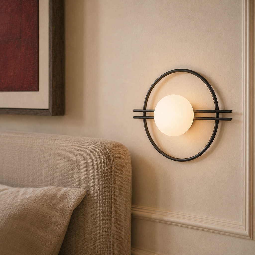 Circle Wall Light - Glass Globe and Twin Rails Sconce