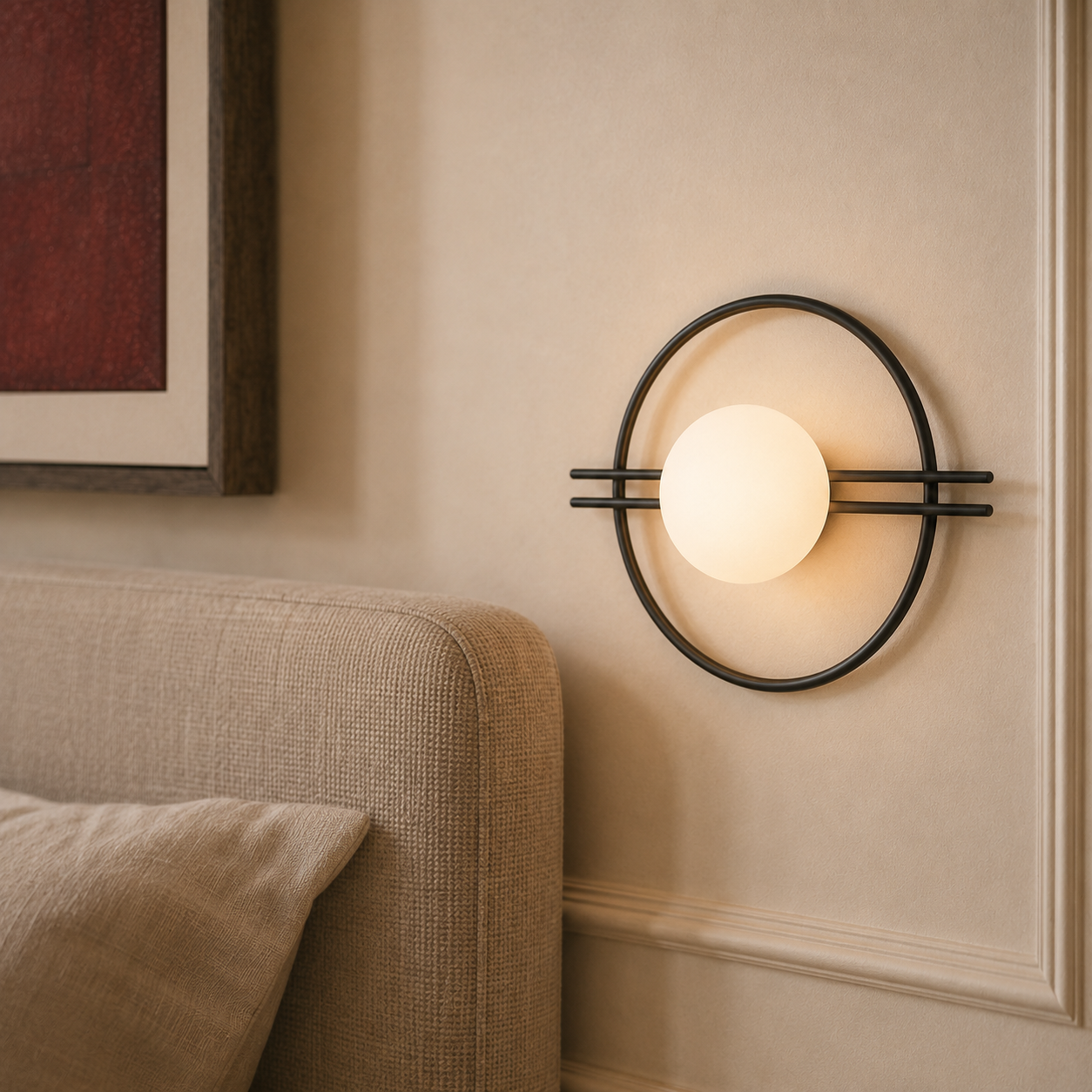 Circle Wall Light - Glass Globe and Twin Rails Sconce