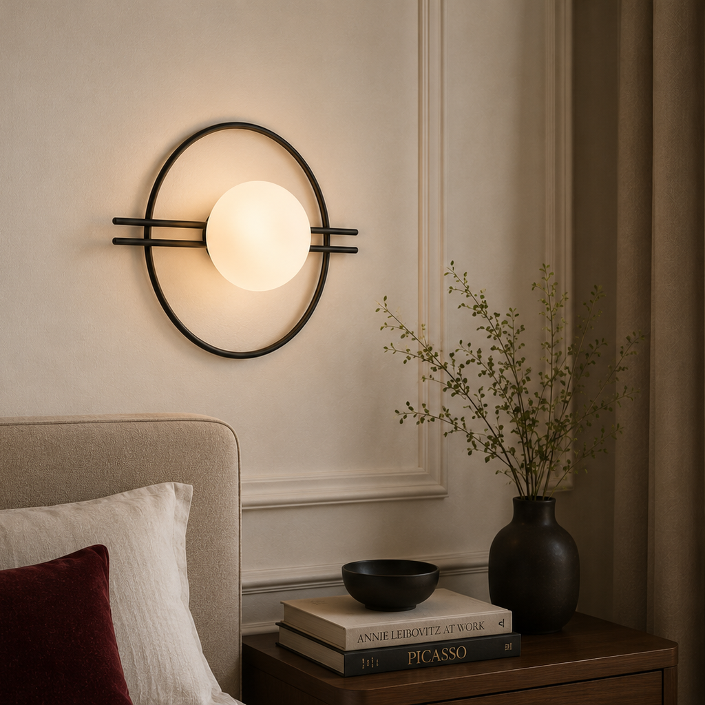 Circle Wall Light - Glass Globe and Twin Rails Sconce