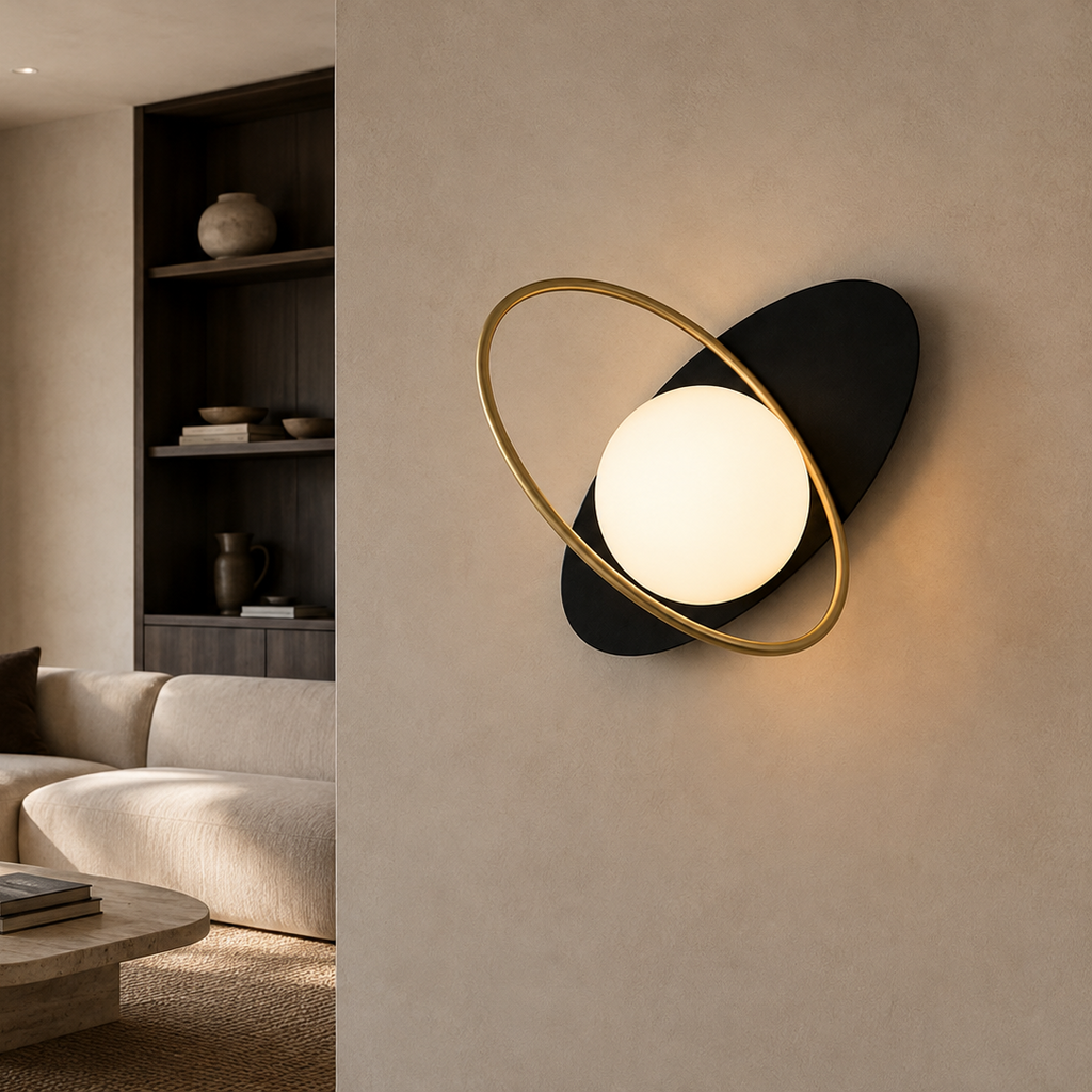 Saturn Wall Light - Tilted Ring Glass Globe Sconce