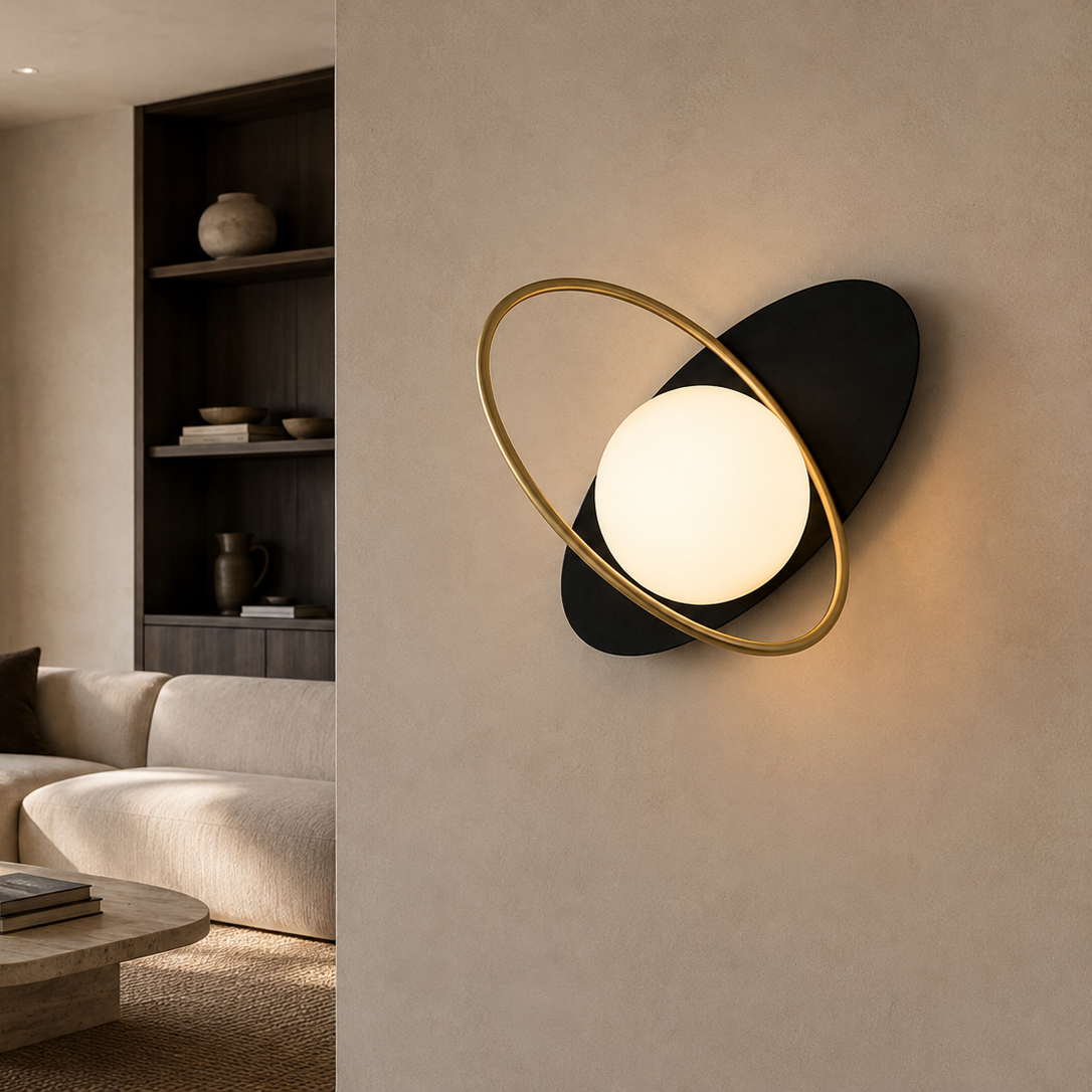 Saturn Wall Light - Tilted Ring Glass Globe Sconce