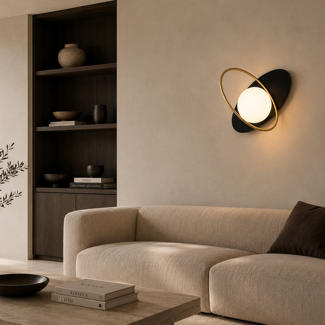 Saturn Wall Light - Tilted Ring Glass Globe Sconce