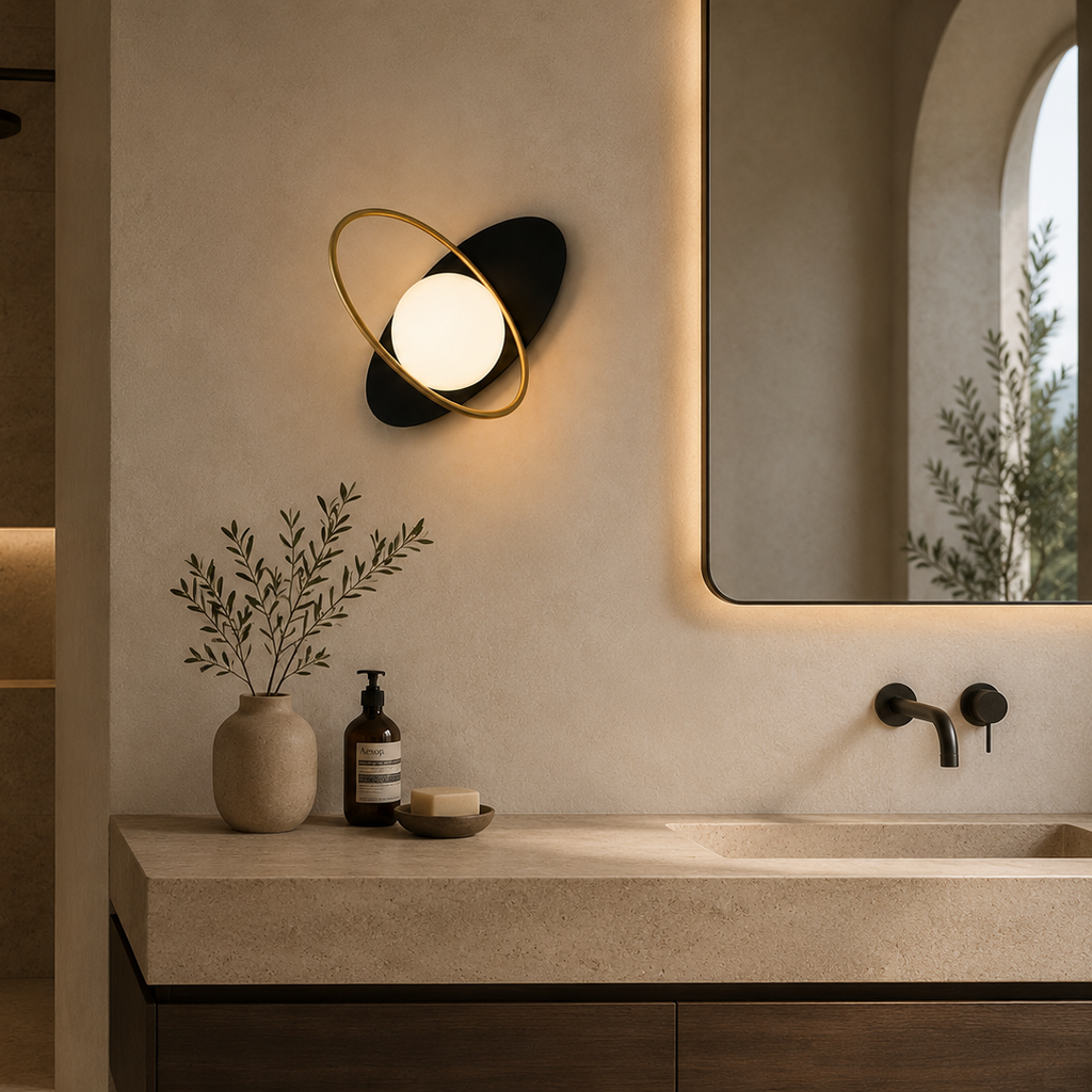 Saturn Wall Light - Tilted Ring Glass Globe Sconce