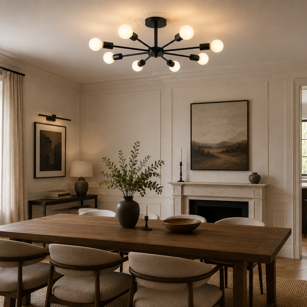 Black Chandelier - Modern 8-Light Iron Ceiling Light