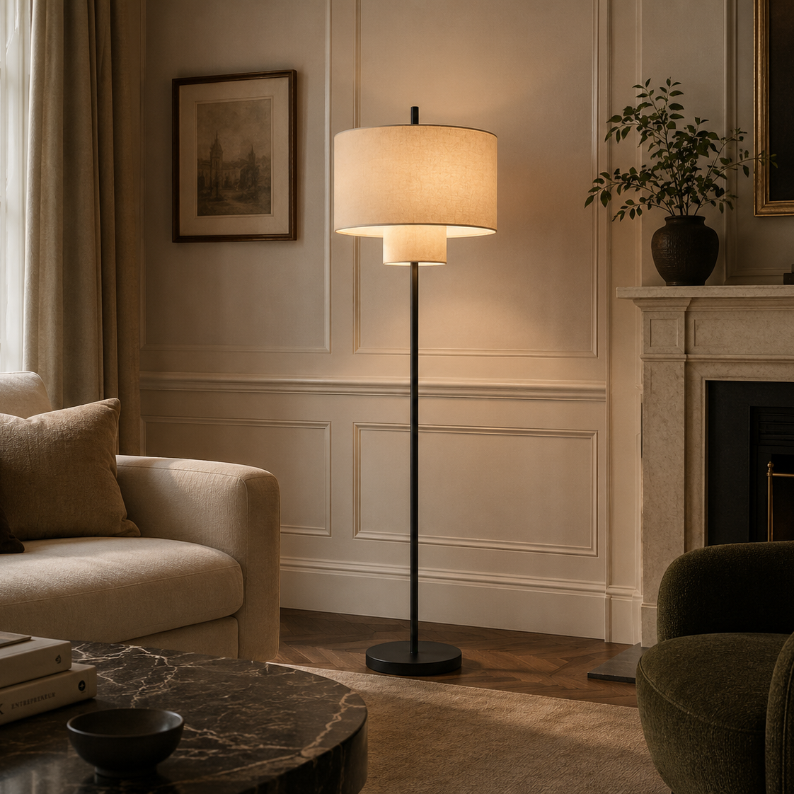 Pebble Floor Lamp - Boho Layered Fabric Standing Light