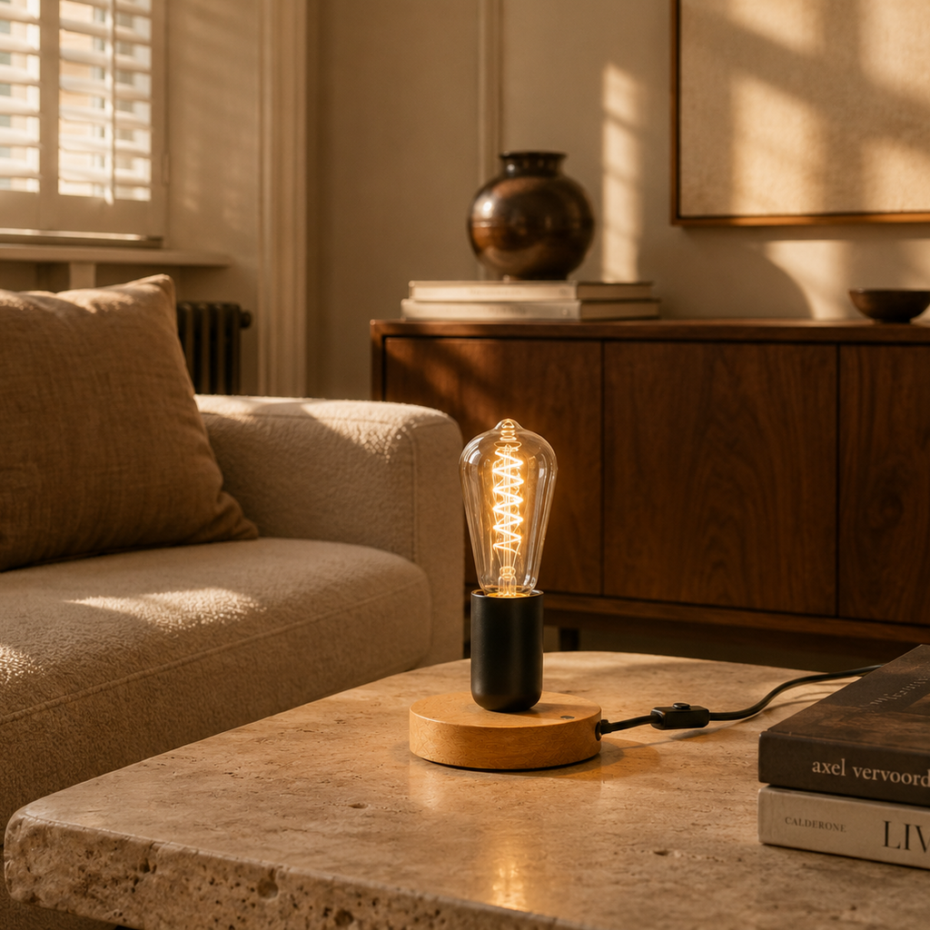 Wood Table Lamp - Modern Retro E27 Desk Lamp