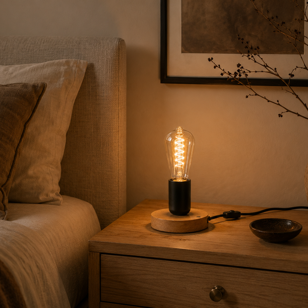 Wood Table Lamp - Modern Retro E27 Desk Lamp