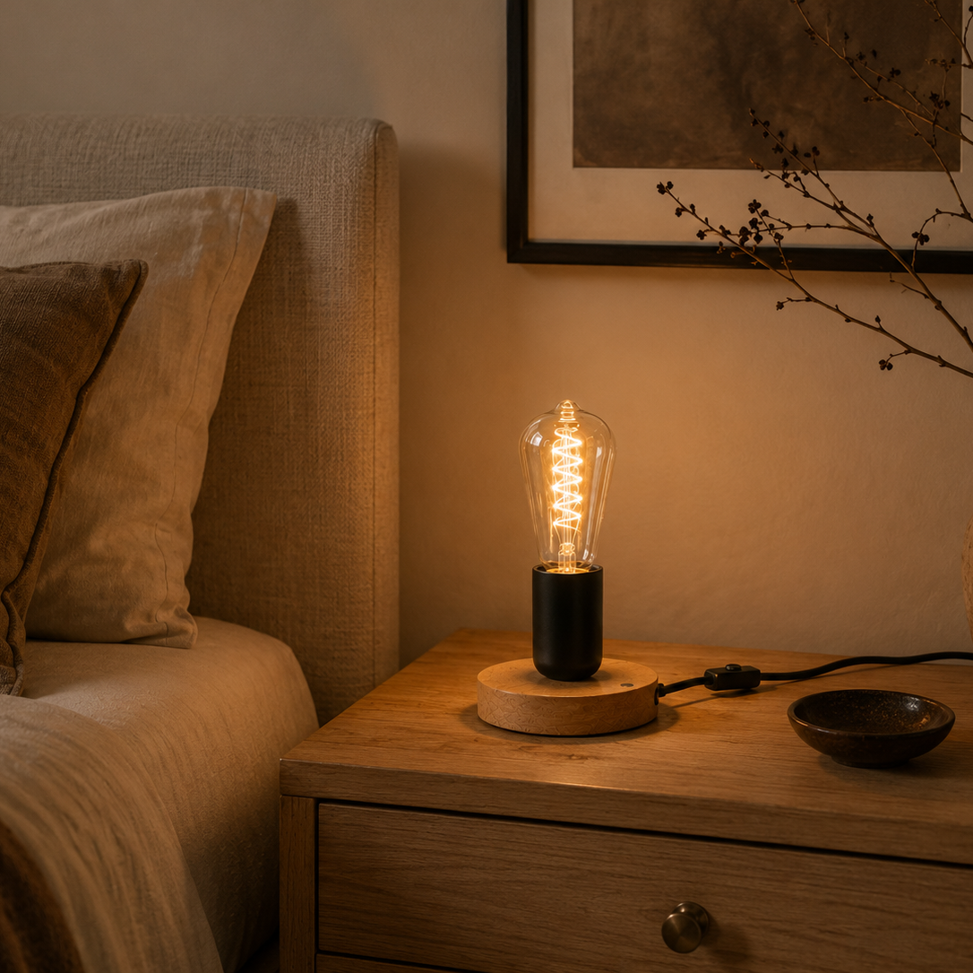 Wood Table Lamp - Modern Retro E27 Desk Lamp