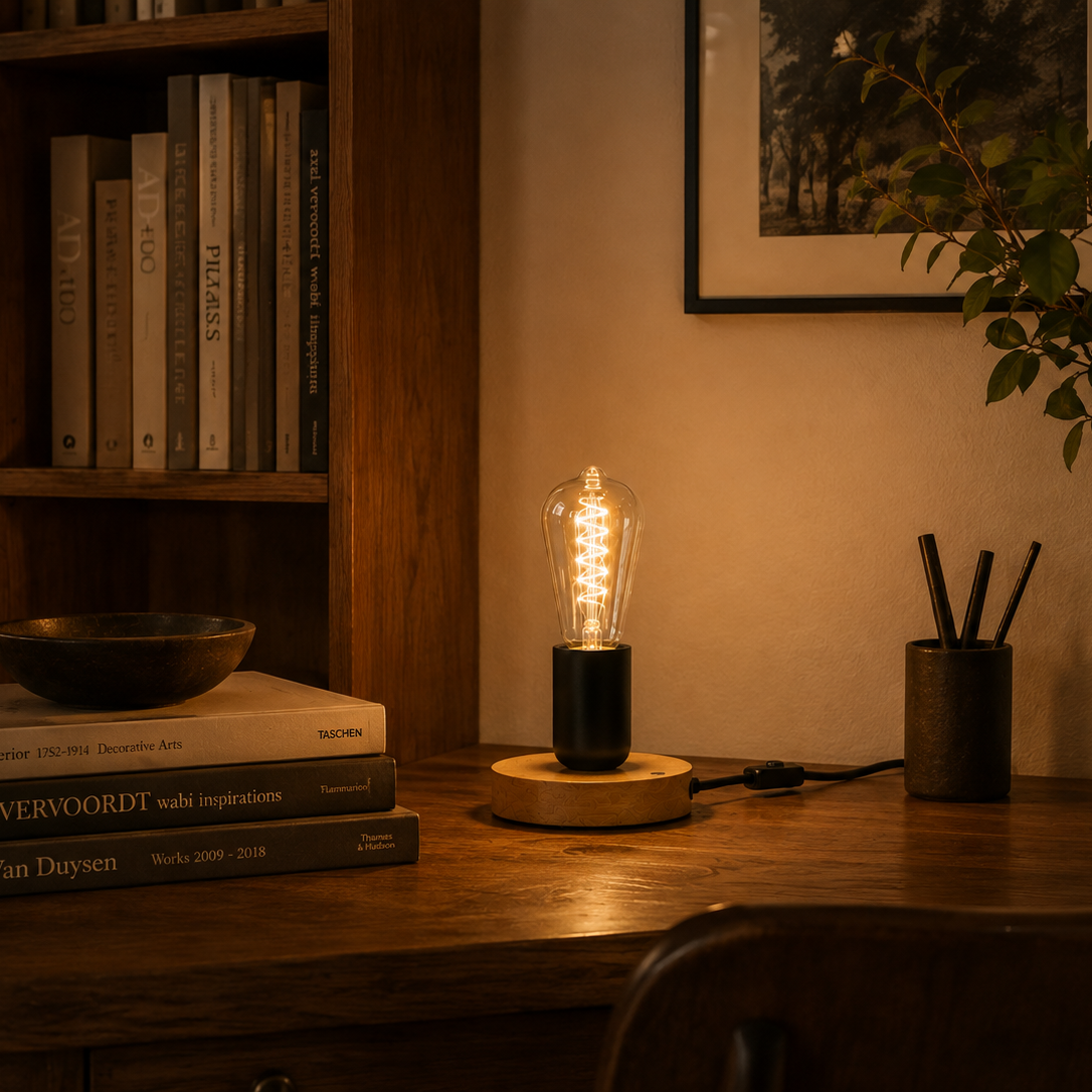 Wood Table Lamp - Modern Retro E27 Desk Lamp