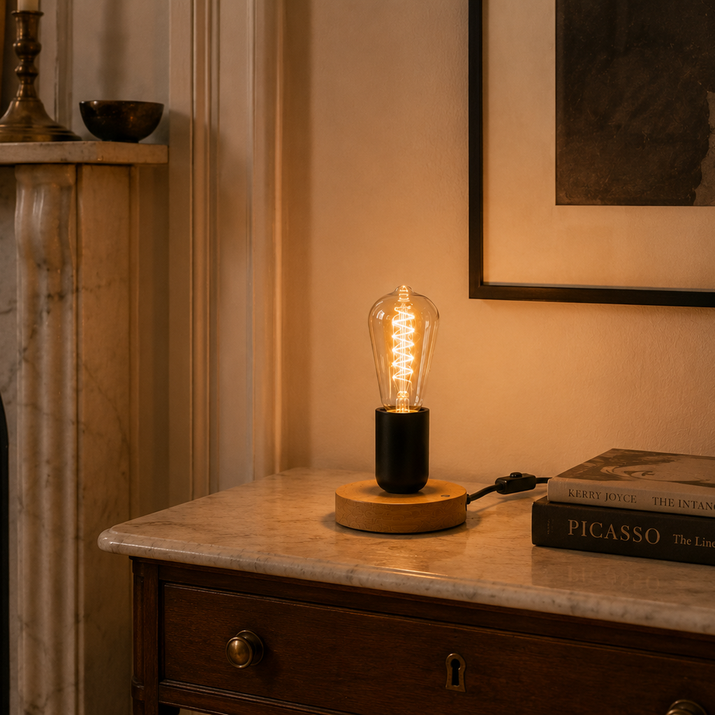 Wood Table Lamp - Modern Retro E27 Desk Lamp