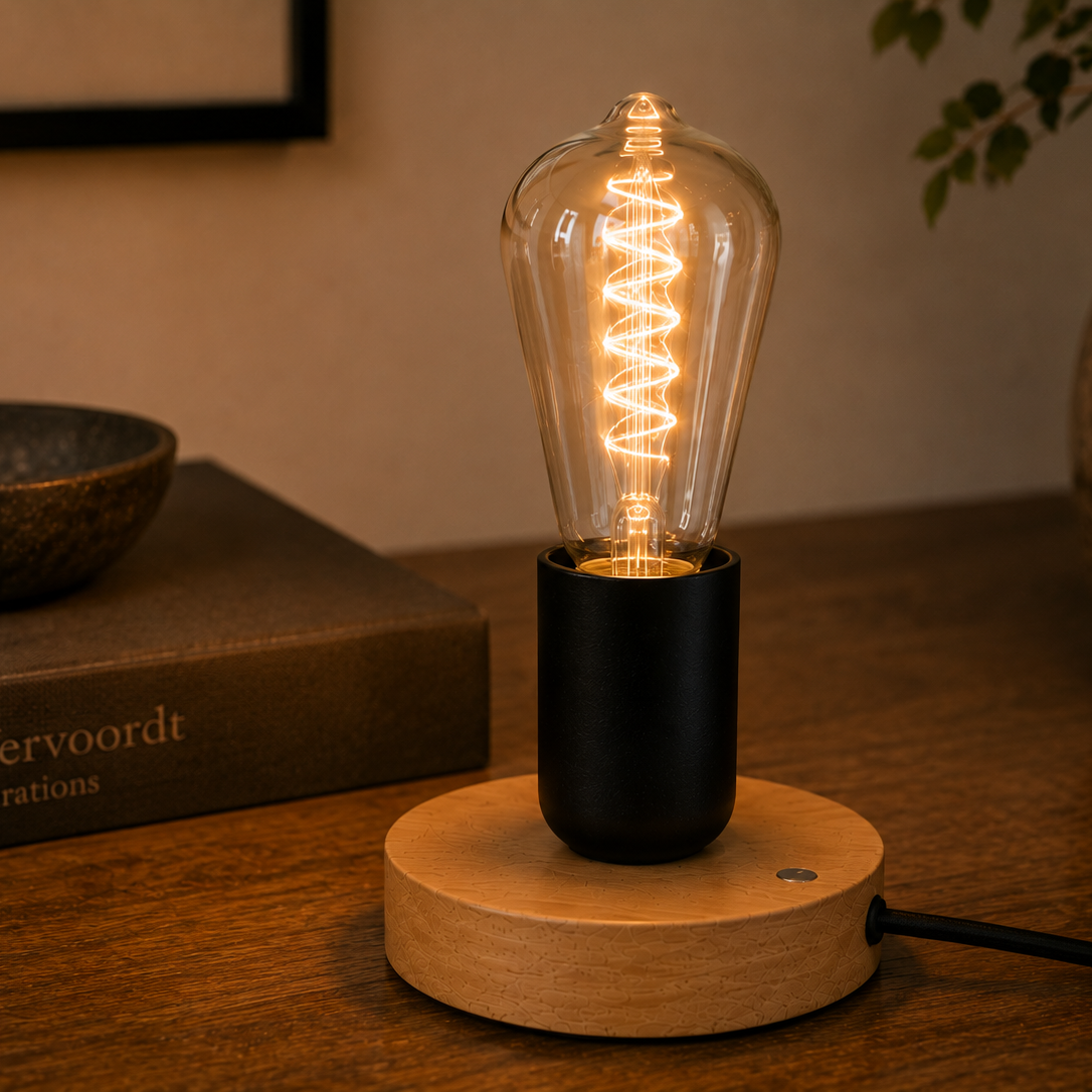Wood Table Lamp - Modern Retro E27 Desk Lamp