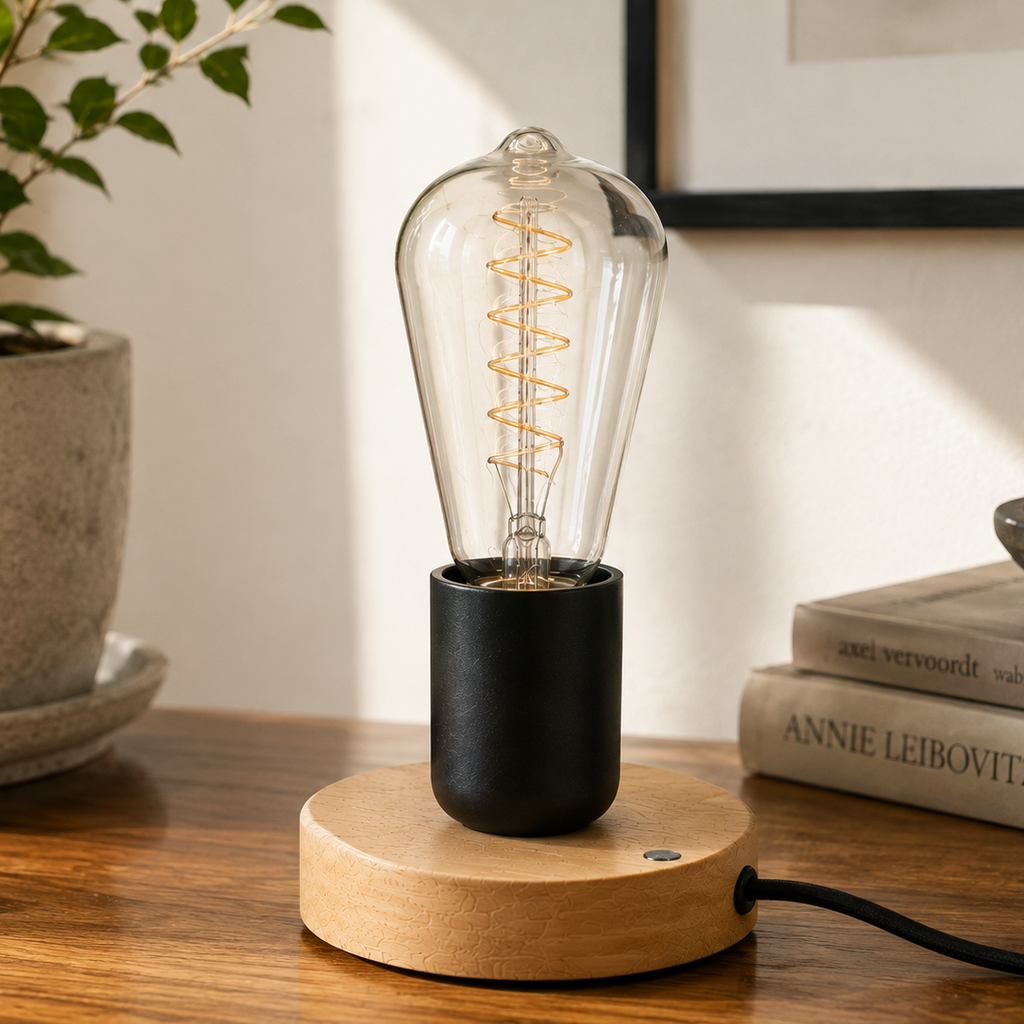 Wood Table Lamp - Modern Retro E27 Desk Lamp