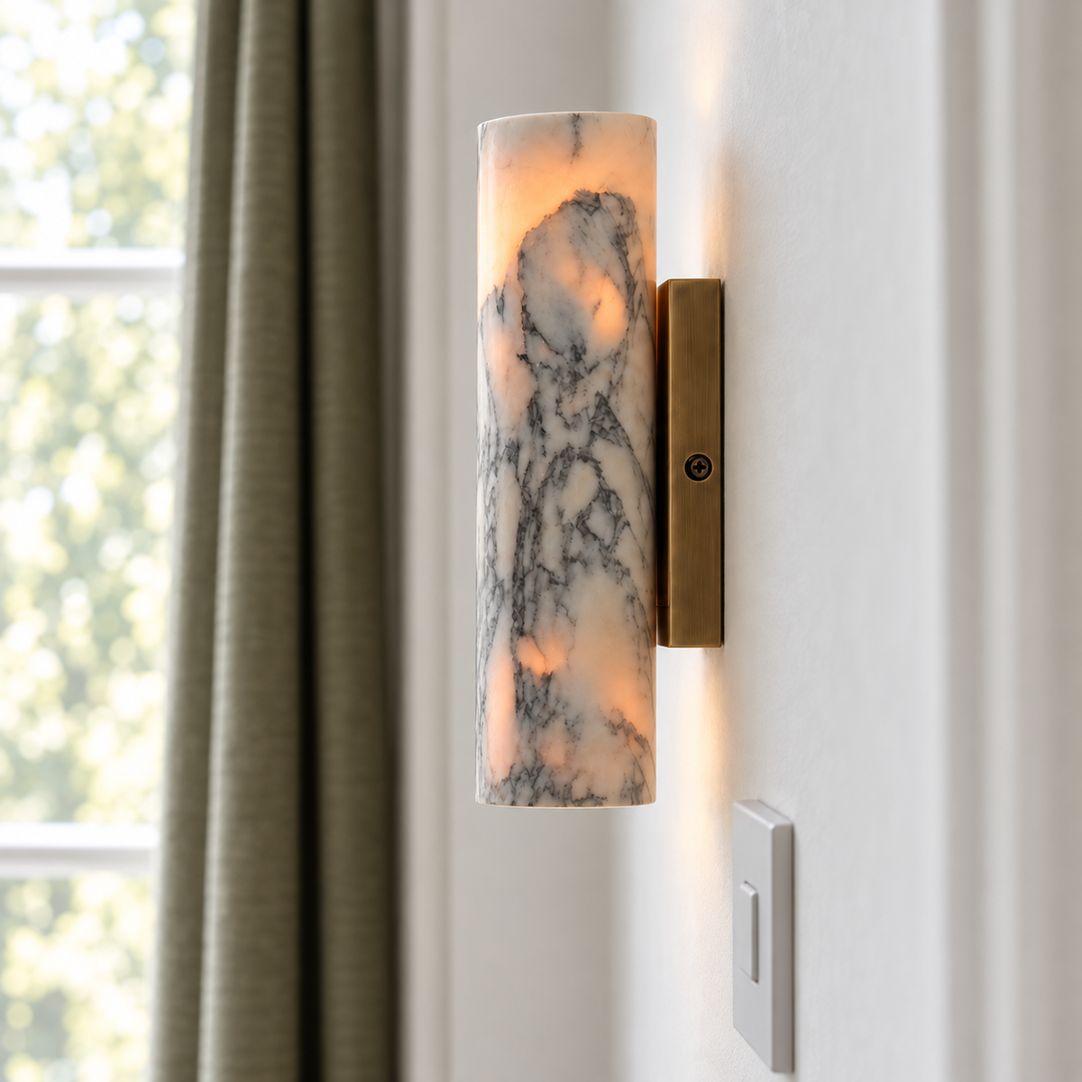 Marble Cylinder Wall Light 24cm - Copper Base Hallway & Bedroom Sconce