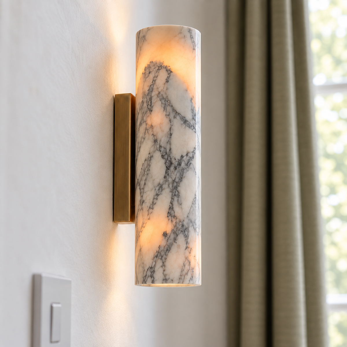 Marble Cylinder Wall Light 24cm - Copper Base Hallway & Bedroom Sconce