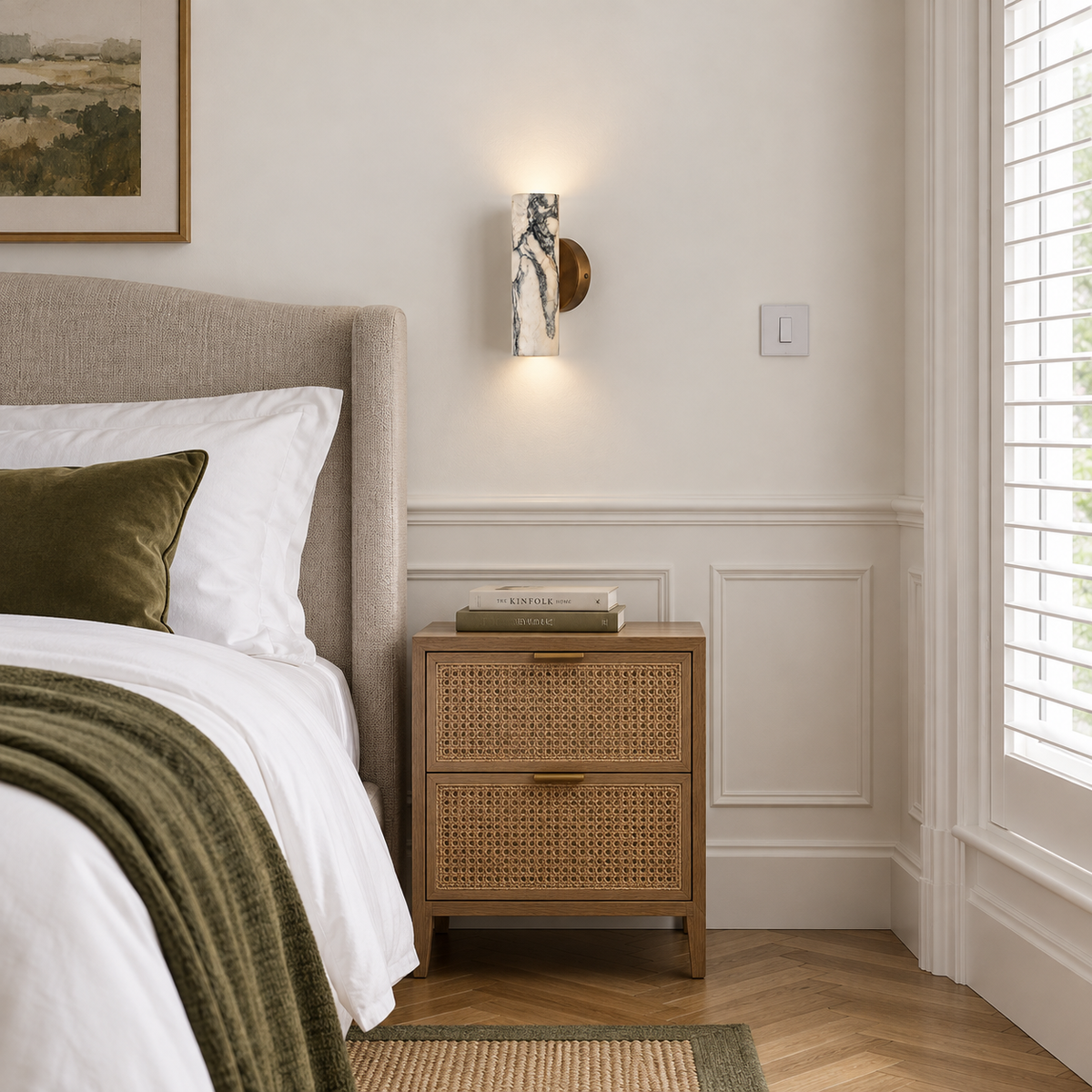 Marble Cylinder Wall Light 24cm - Copper Base Hallway & Bedroom Sconce