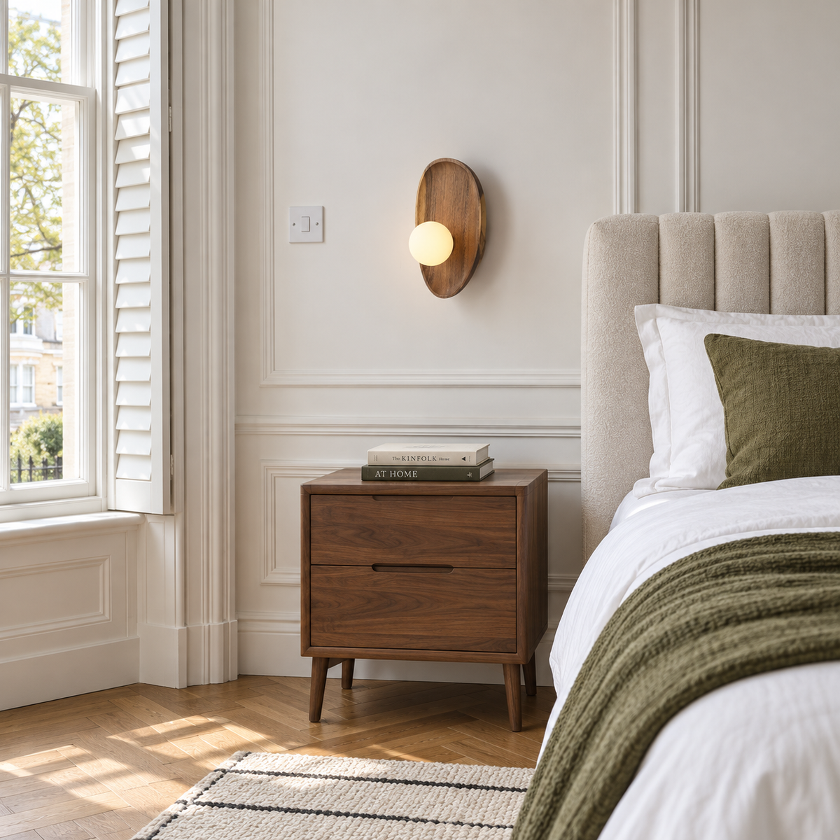 Wooden Wall Light 26-30cm - Frosted Glass Japanese Hallway Sconce