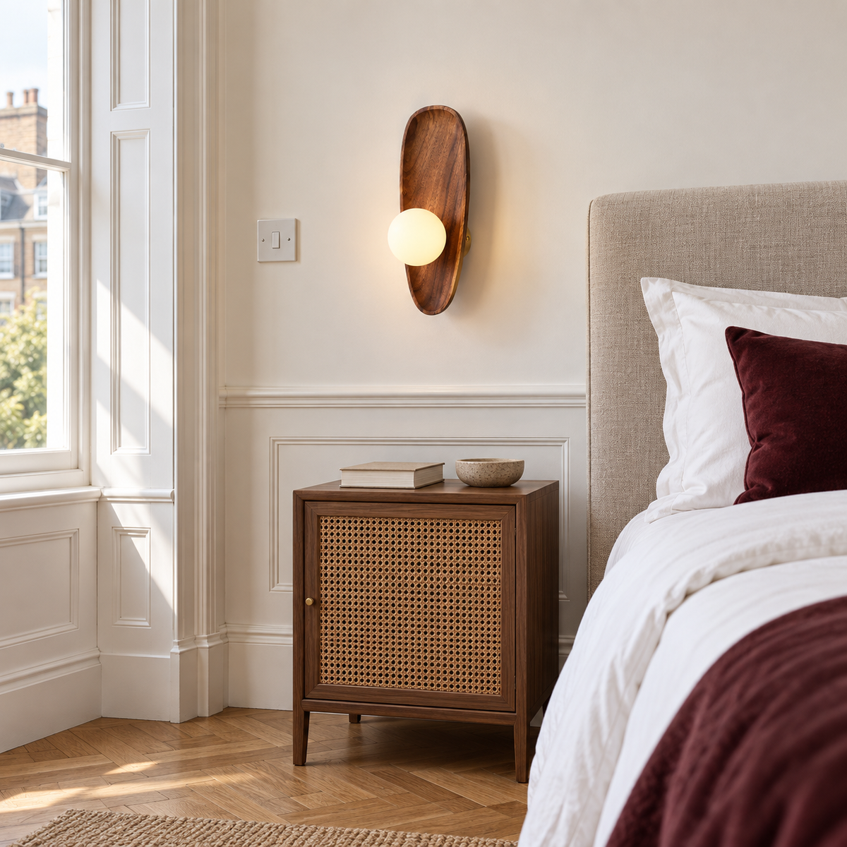 Wooden Wall Light 26-30cm - Frosted Glass Japanese Hallway Sconce