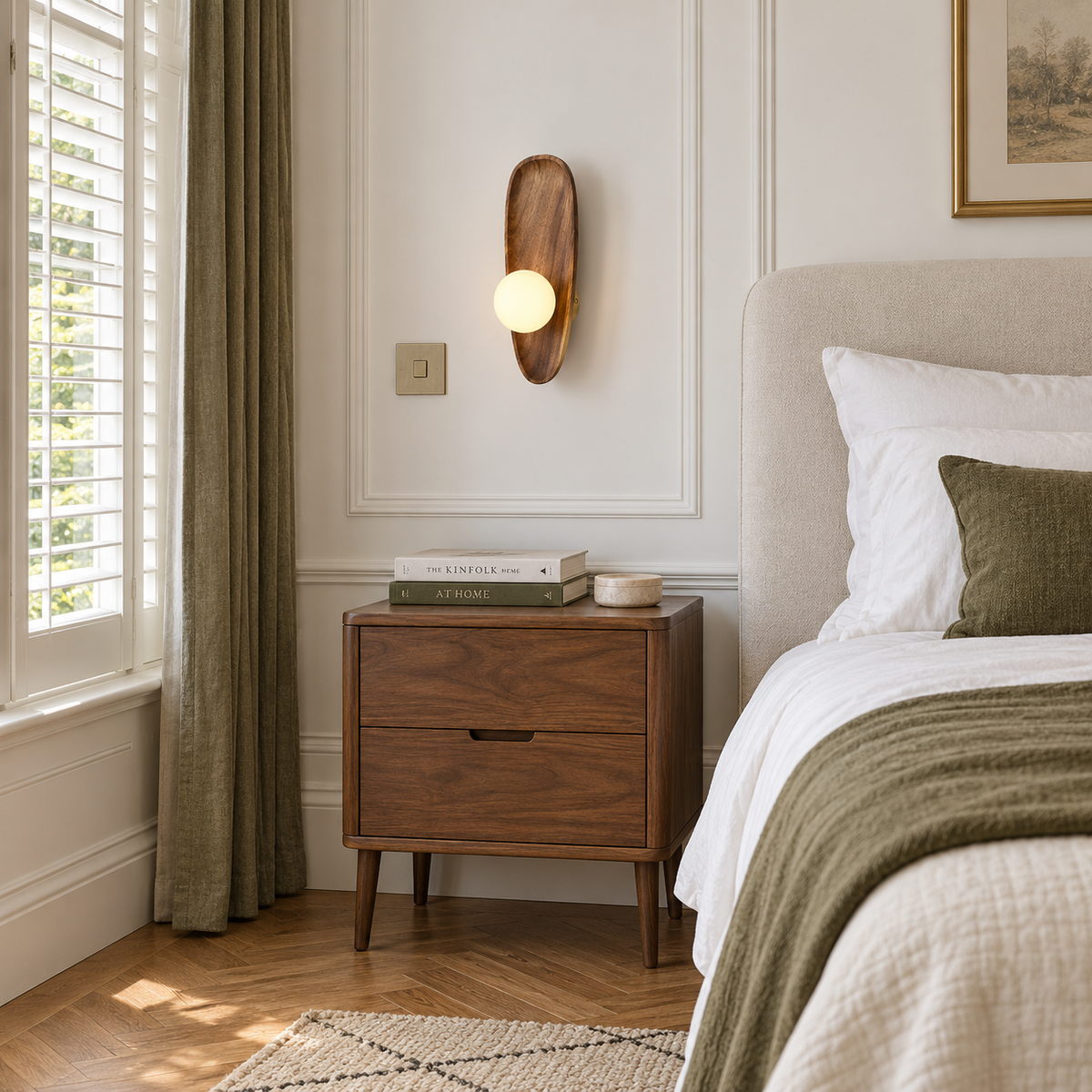 Wooden Wall Light 26-30cm - Frosted Glass Japanese Hallway Sconce