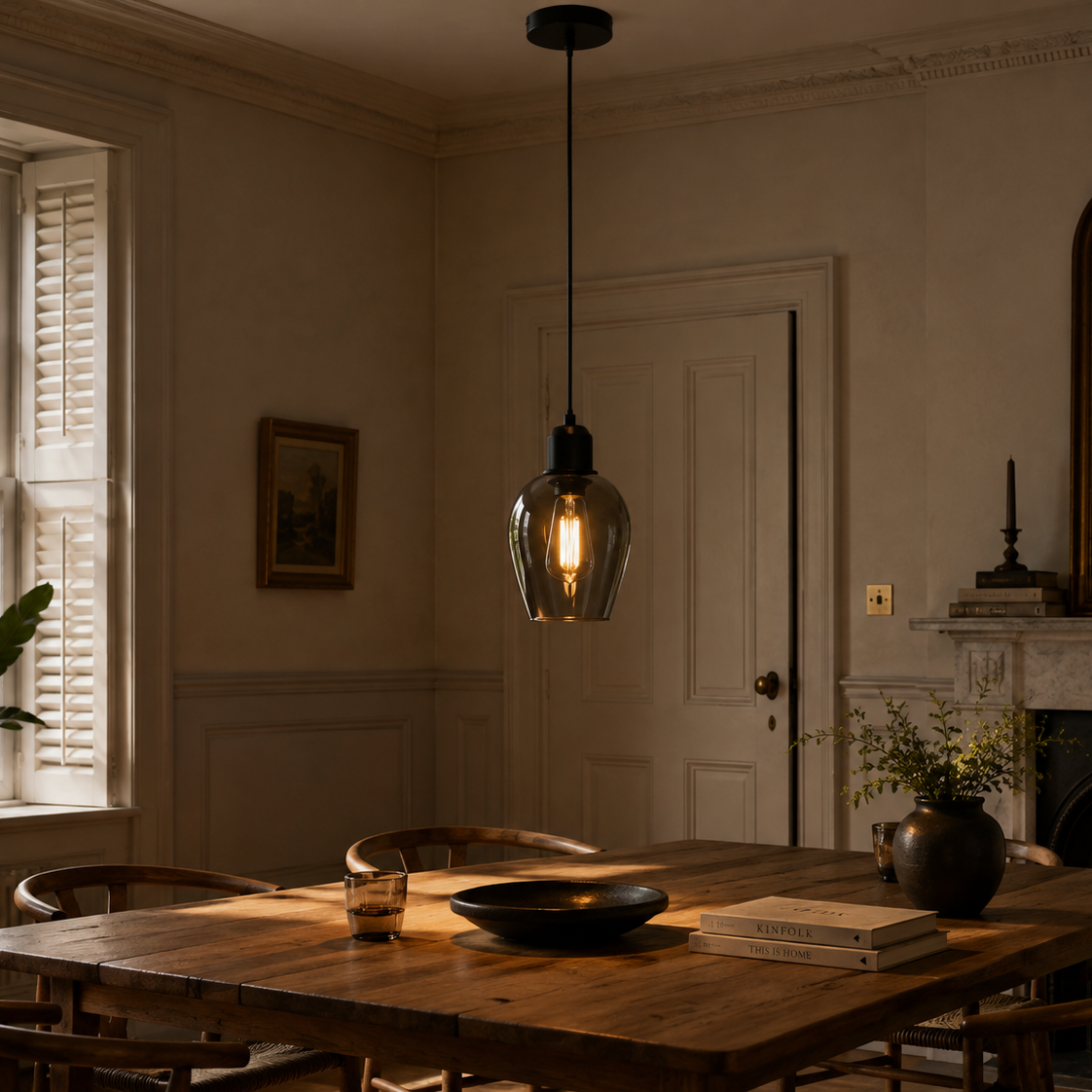 Glass Pendant Light - Vintage Black Dining Cluster Light