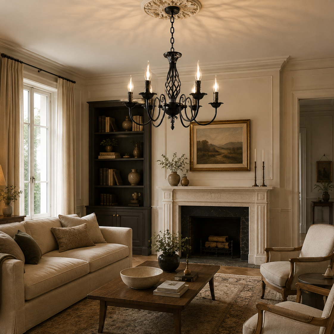 Iron Chandelier - European Black 6-Light Ceiling Light