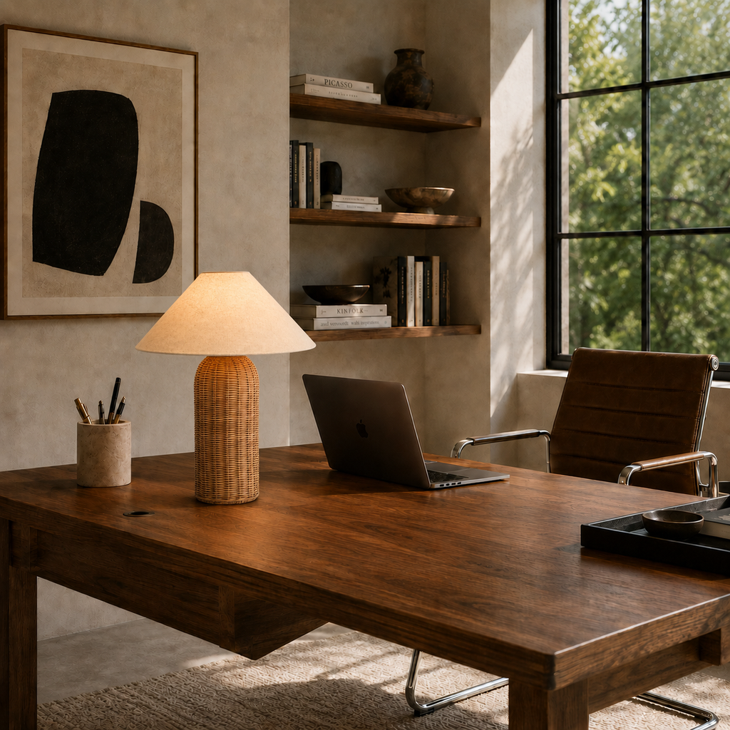 Rattan Table Lamp - Wabi-Sabi Cylindrical Bedside Lamp