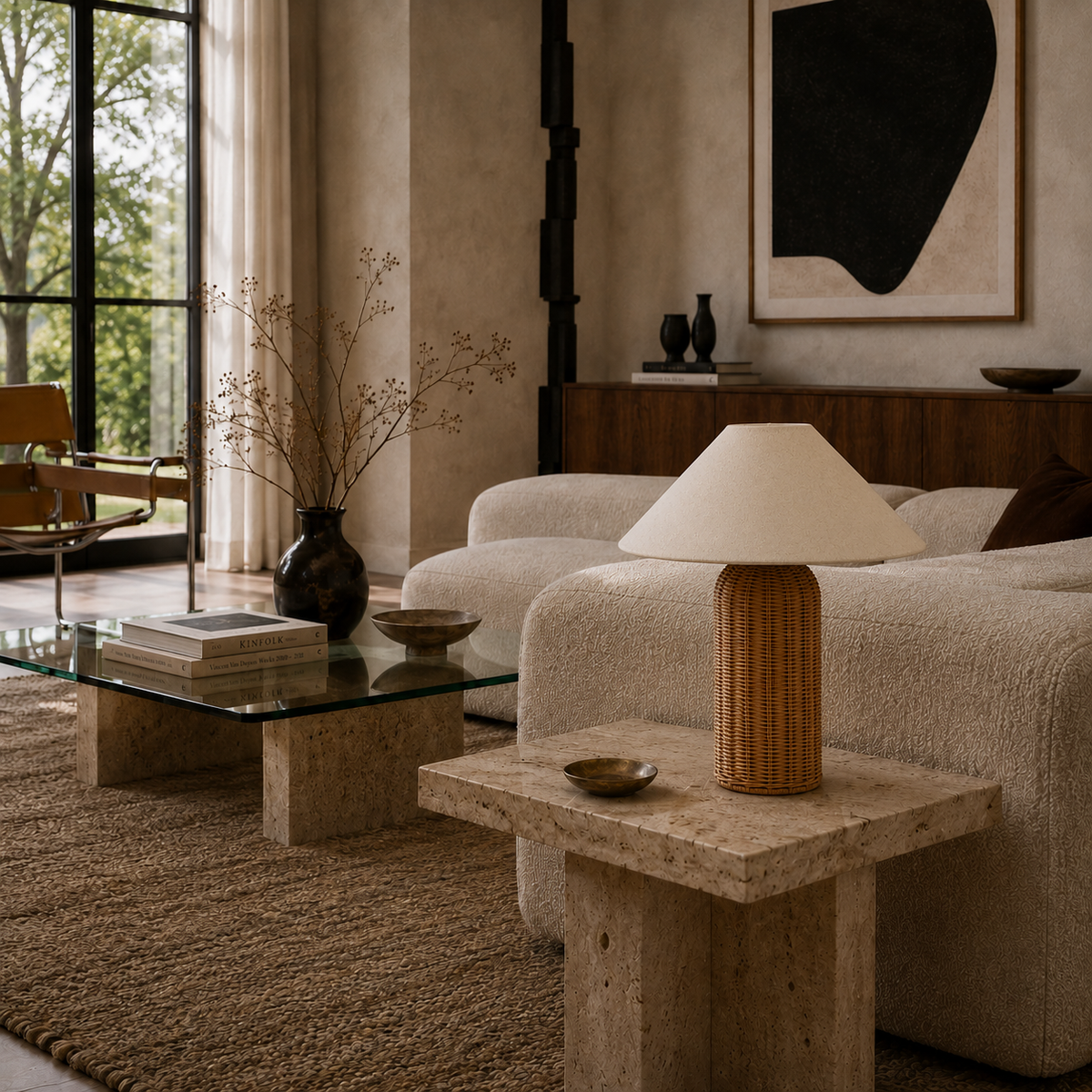 Rattan Table Lamp - Wabi-Sabi Cylindrical Bedside Lamp