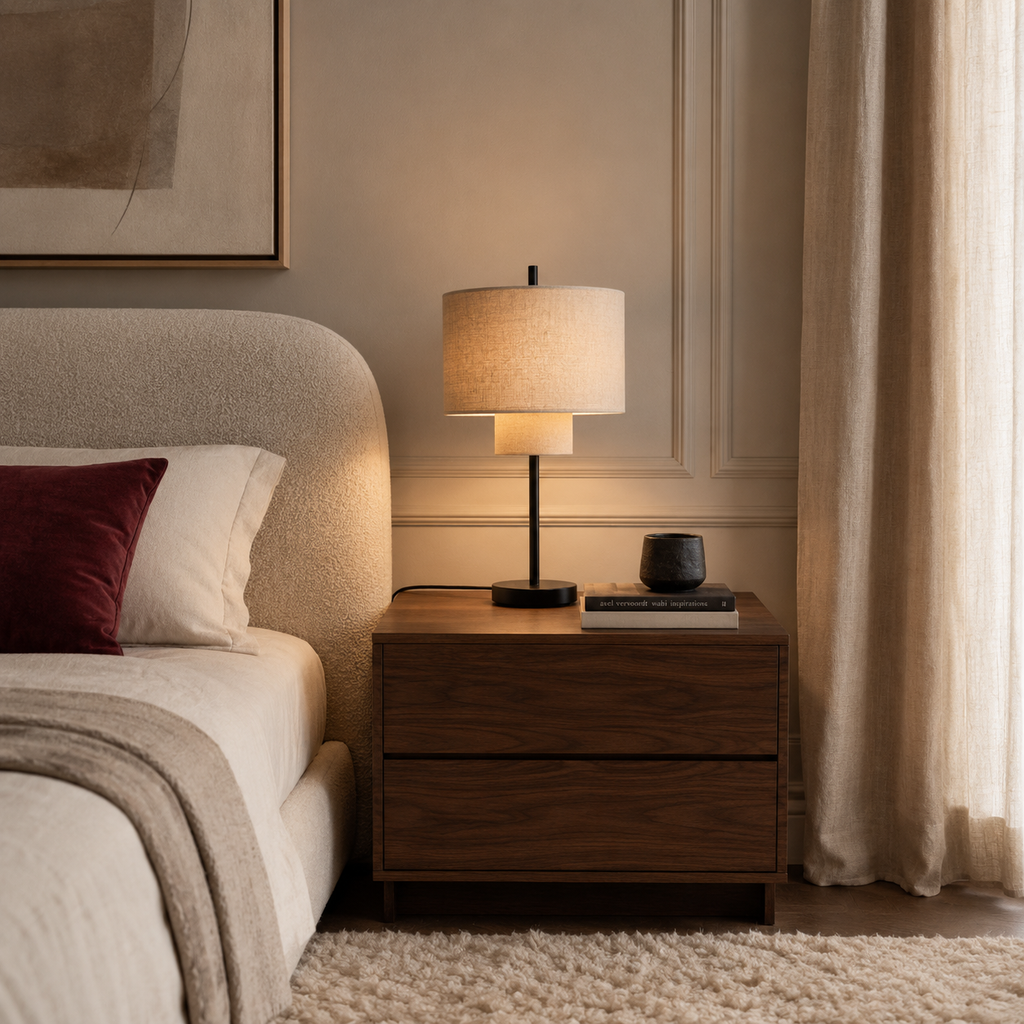 Pebble Table Lamp - Boho Layered Fabric Bedside Light