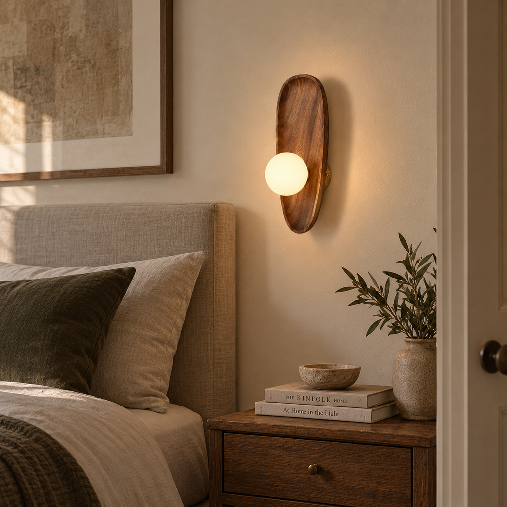 Wooden Wall Light 26-30cm - Frosted Glass Japanese Hallway Sconce