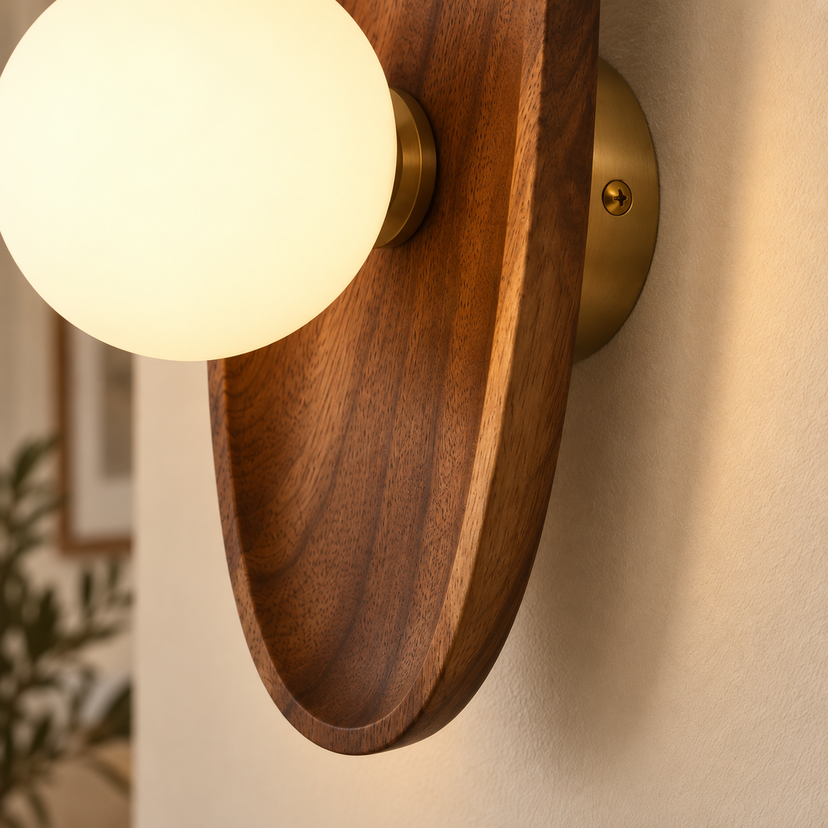 Wooden Wall Light 26-30cm - Frosted Glass Japanese Hallway Sconce