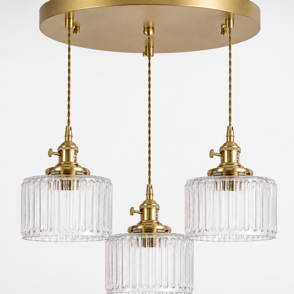 Ribbed Glass Pendant Light - 3-Light Round Cluster