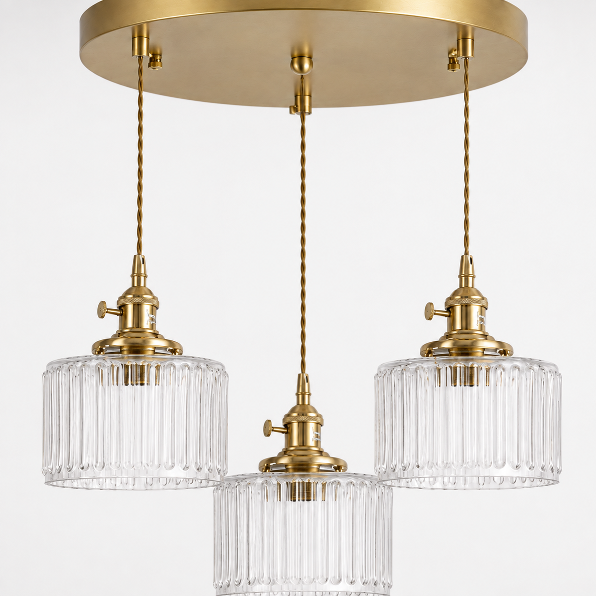 Ribbed Glass Pendant Light - 3-Light Round Cluster