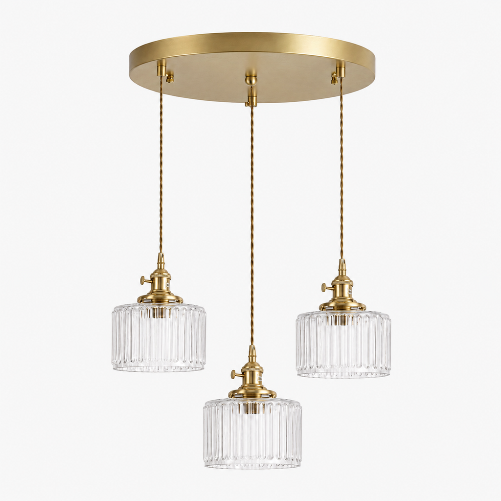 Ribbed Glass Pendant Light - 3-Light Round Cluster