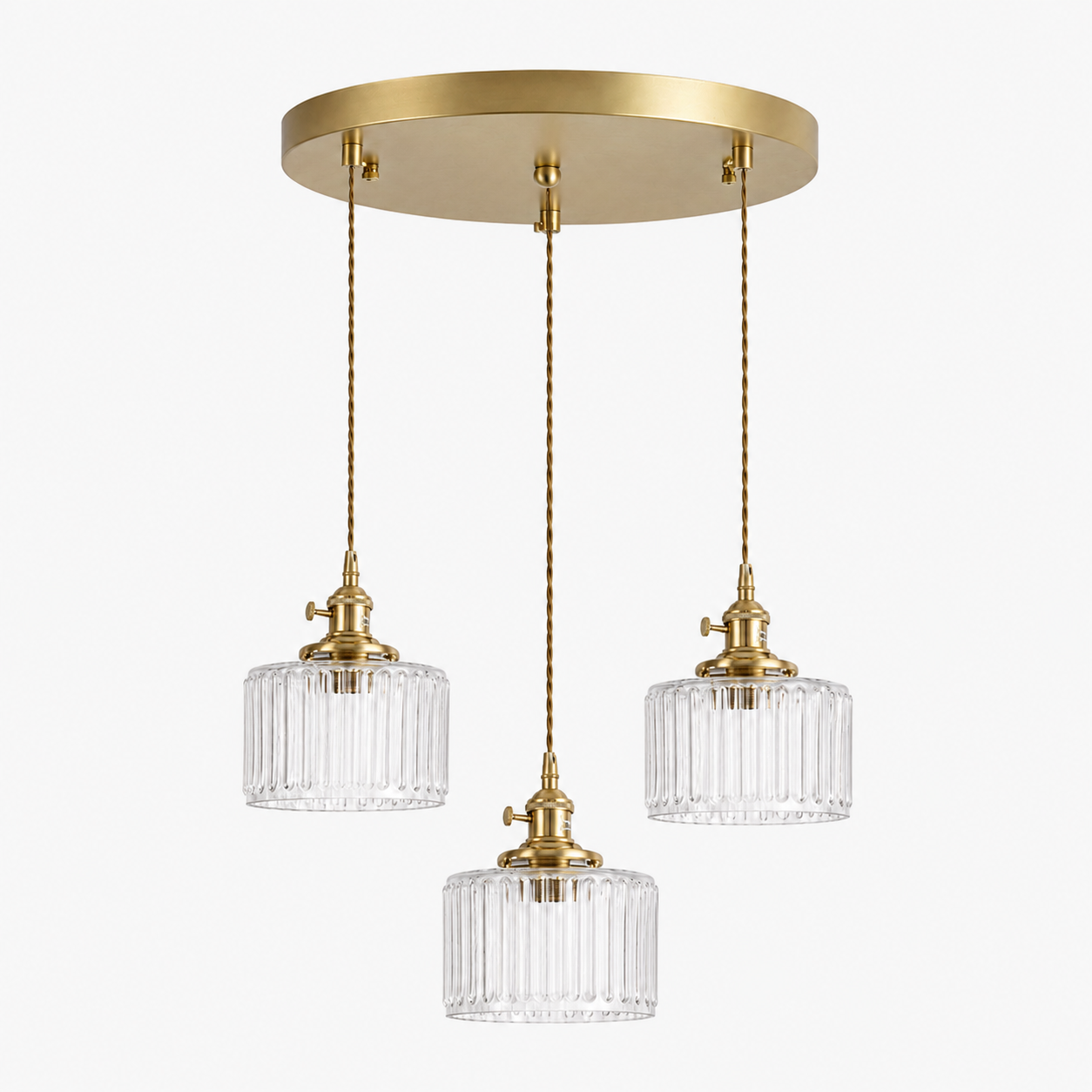 Ribbed Glass Pendant Light - 3-Light Round Cluster