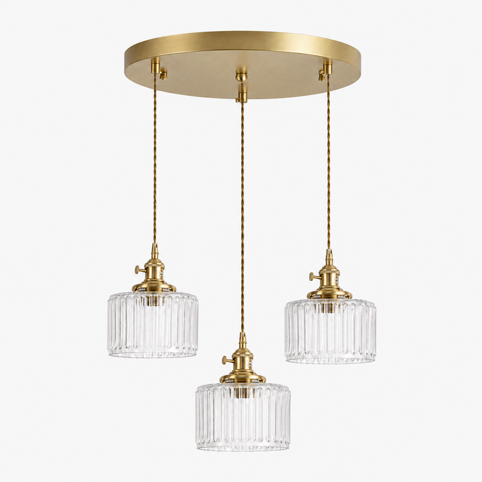 Ribbed Glass Pendant Light - 3-Light Round Cluster