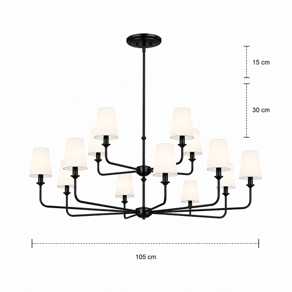 Wrought Iron Chandelier - 12-Light Two-Tier Kitchen Island Light