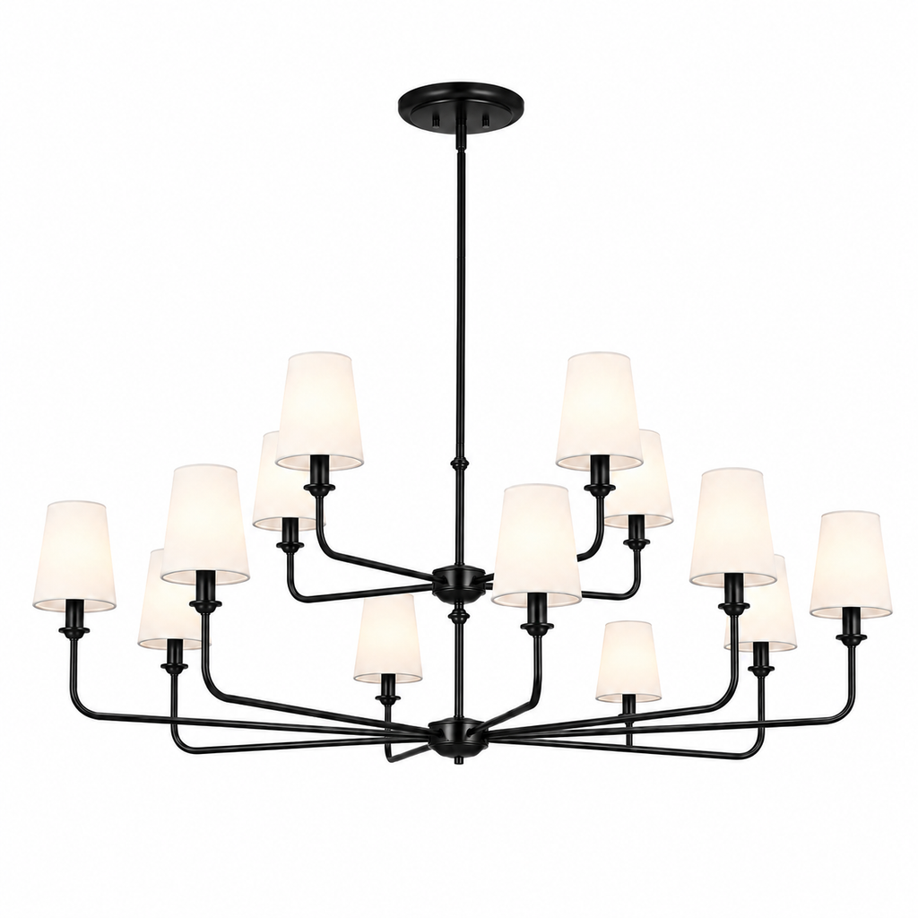 Wrought Iron Chandelier - 12-Light Two-Tier Kitchen Island Light