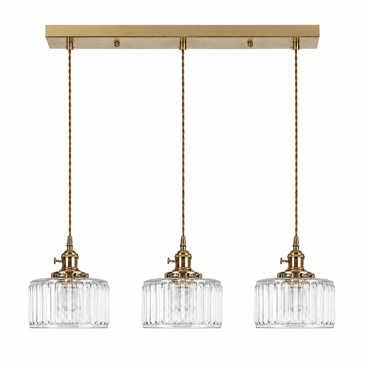 Ribbed Glass Pendant Light - 3-Light Linear Bar