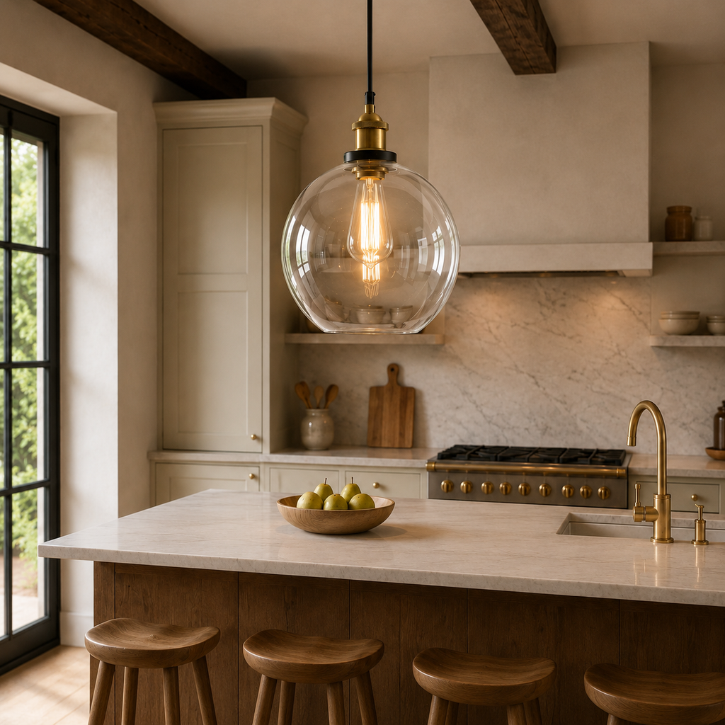 Industrial Glass Pendant Light - Vintage Globe Shade