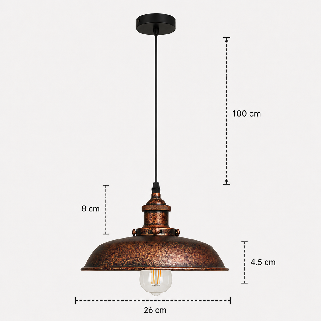 Rustic Pendant Light - Copper-rust dome Shade