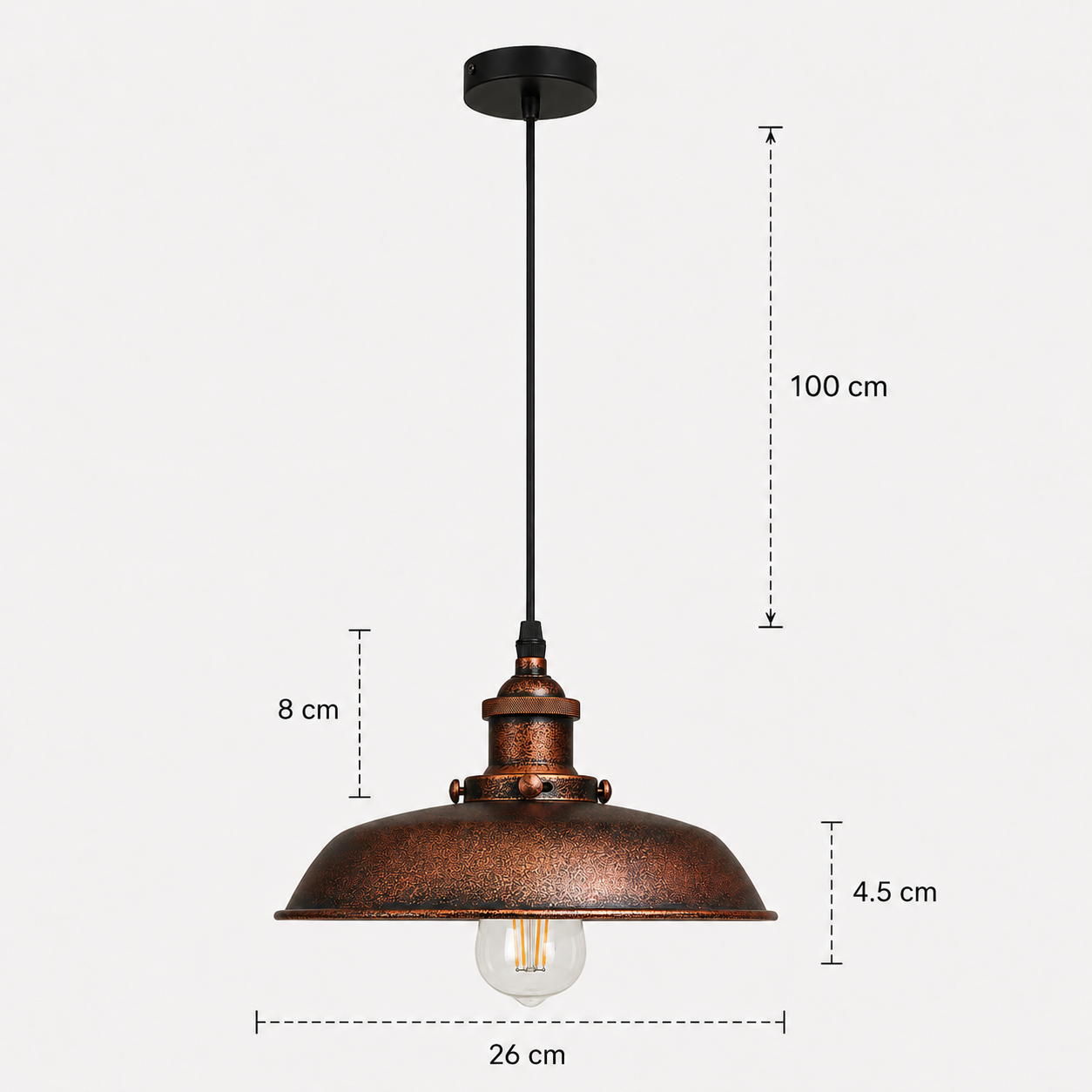 Rustic Pendant Light - Copper-rust dome Shade