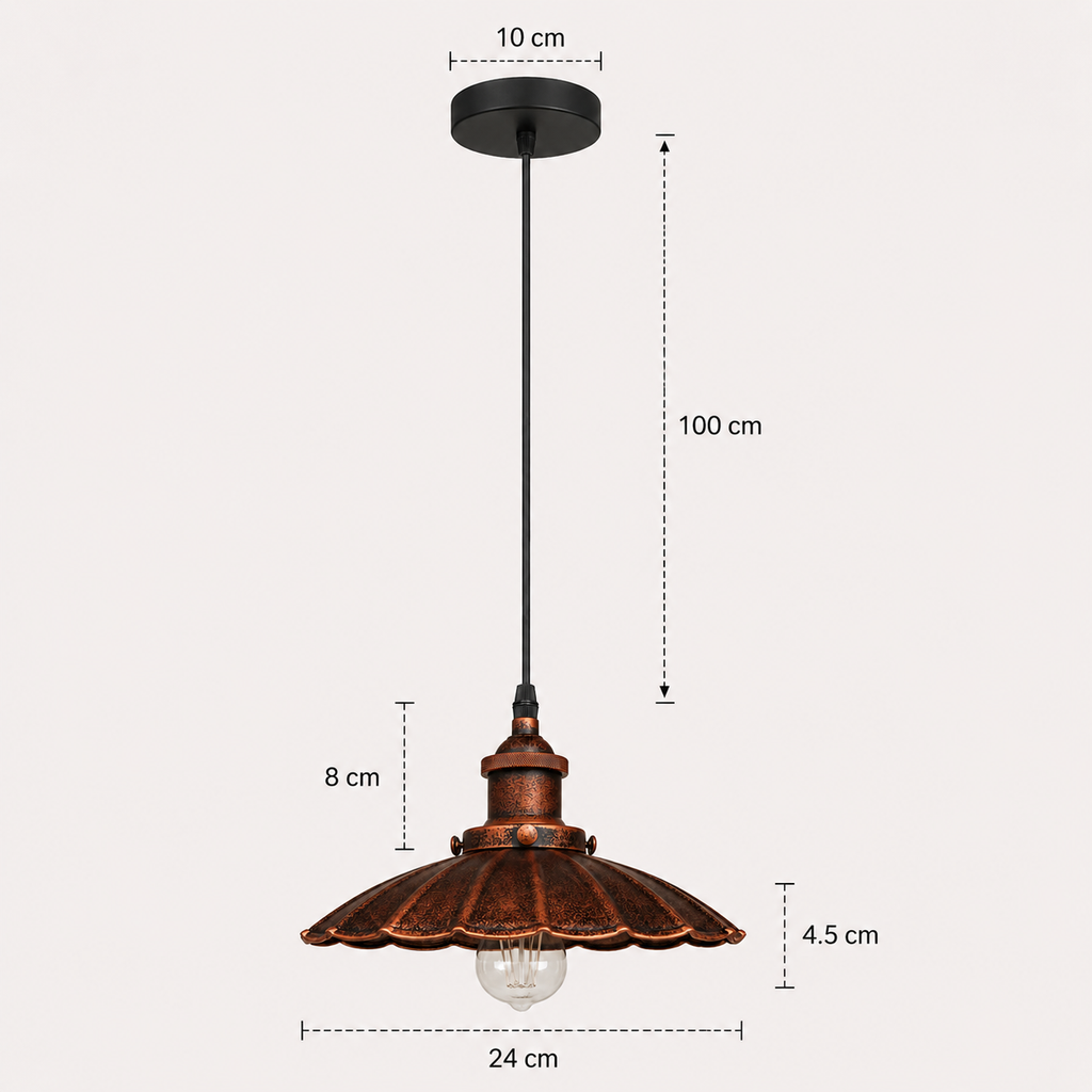 Rustic Pendant Light - Scalloped Copper Shade