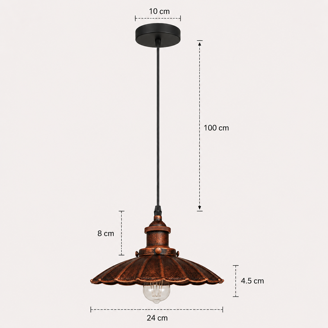 Rustic Pendant Light - Scalloped Copper Shade