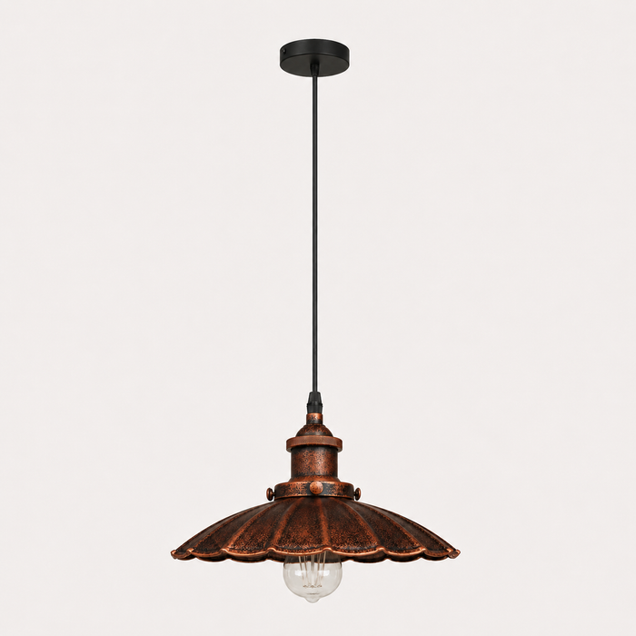 Rustic Pendant Light - Scalloped Copper Shade