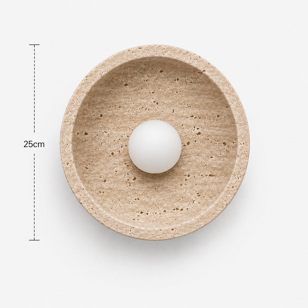 Travertine Wall Light - Textured Disc Glass Globe Sconce