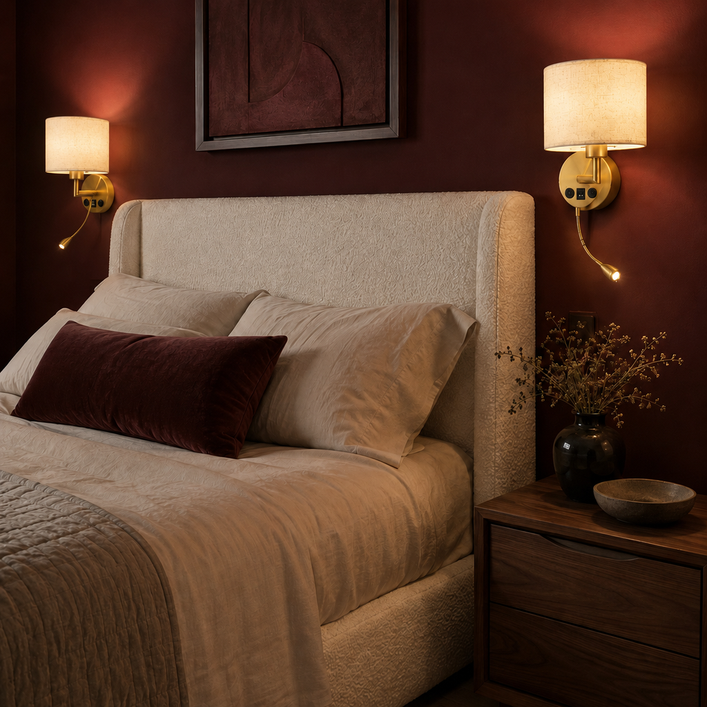 Fabric Wall Light - Adjustable Bedside Reading Sconce