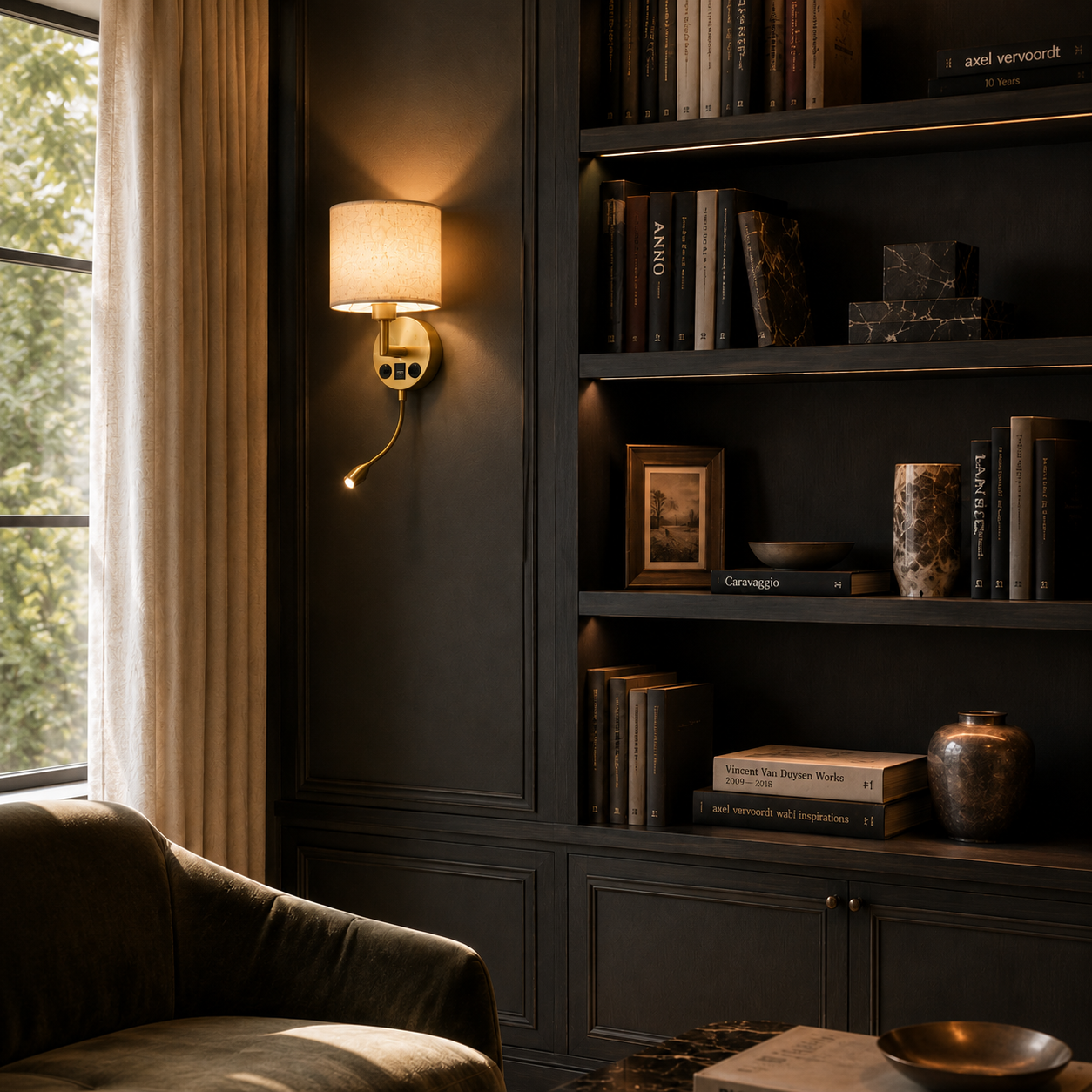 Fabric Wall Light - Adjustable Bedside Reading Sconce