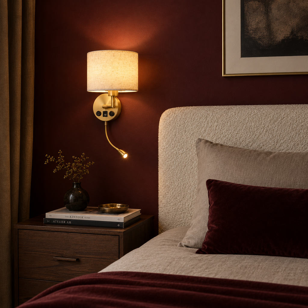 Fabric Wall Light - Adjustable Bedside Reading Sconce