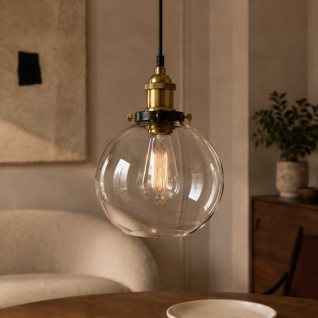 Industrial Glass Pendant Light - Vintage Globe Shade